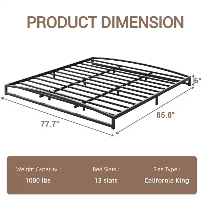6 Inch Black Full Size Bed Frame No Box Spring Needed, Low Bed Frame Full Size,Heavy Duty Metal Platform Beds with Sturdy Steal Slats
