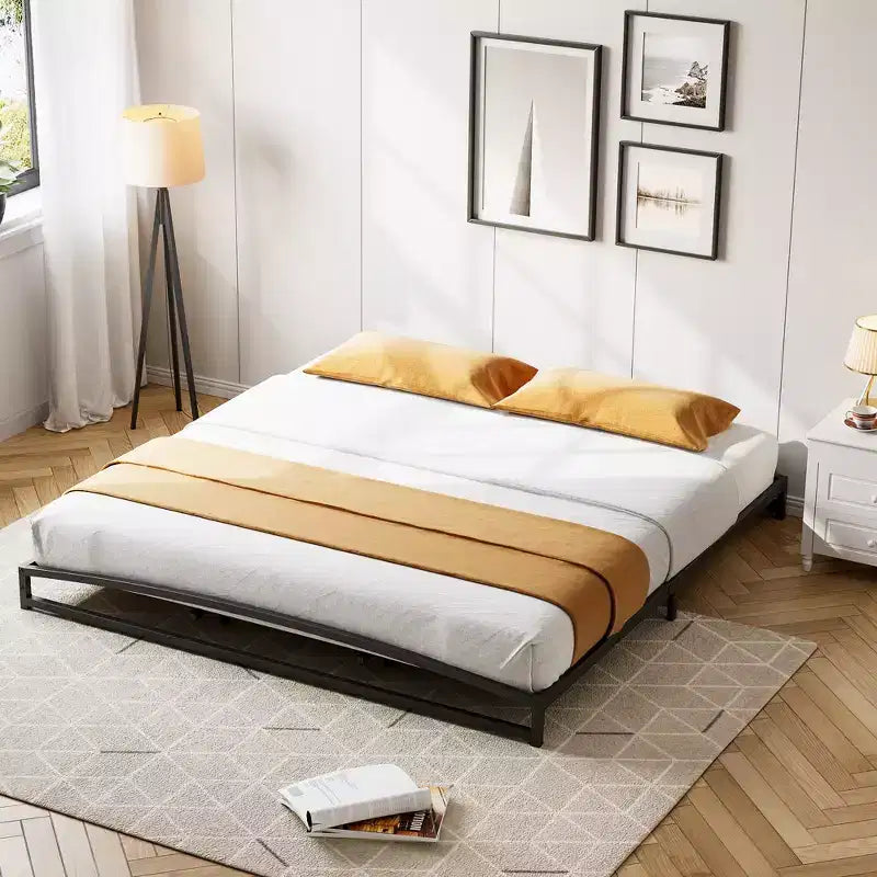 6 Inch Black Full Size Bed Frame No Box Spring Needed, Low Bed Frame Full Size,Heavy Duty Metal Platform Beds with Sturdy Steal Slats
