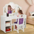 Acekool Kids Vanity Set with Detachable Tri-Folding Mirror, Storage Drawers & Shelves, Makeup Desk & Chair for Girls Bedroom