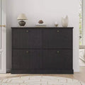 Fluted Wooden Shoe Cabinet with 4 Flip Drawers, Slim Freestanding Shoe Organizer, Adjustable & Removable Shelves for Entryway or Hallway Storage