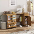 COZONY Folding Sewing Table with Storage, Locking Wheels & Sliding Drawer - Mobile Craft Station for Small Spaces