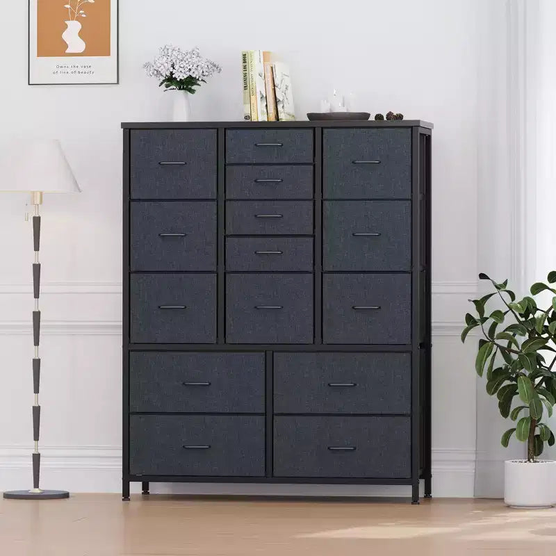 Storage Dresser, Fabric Dresser 15-Drawer Tall Organizer with Wood Top & Metal Structure for Bedroom Living Room Hallway Entryway