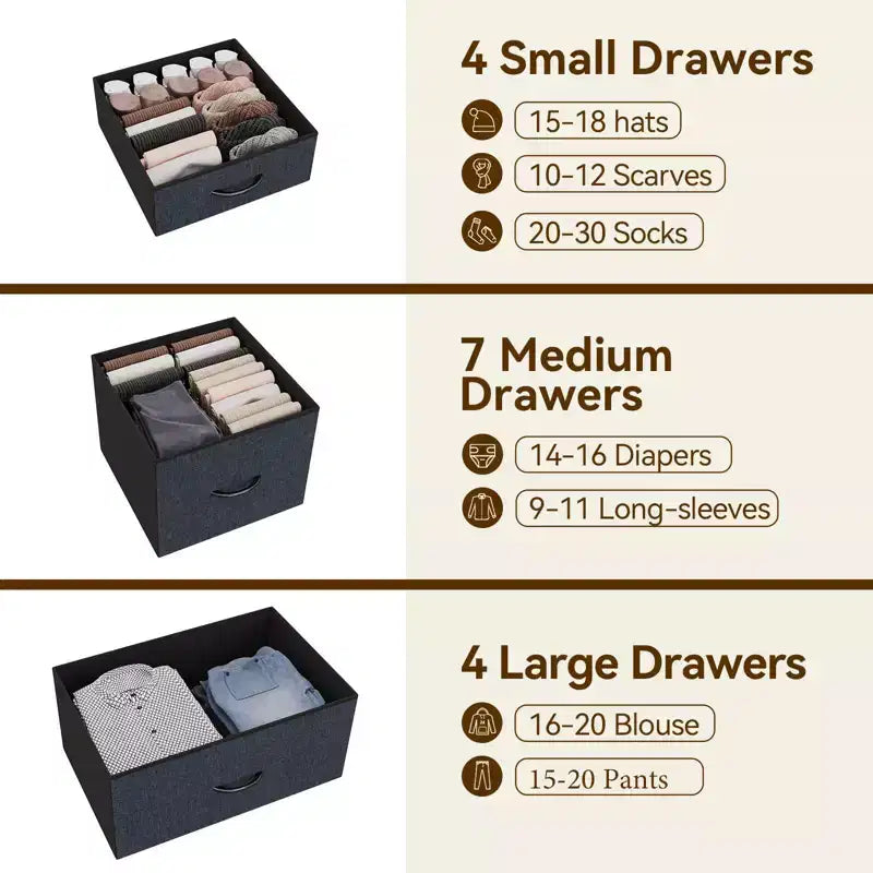 Storage Dresser, Fabric Dresser 15-Drawer Tall Organizer with Wood Top & Metal Structure for Bedroom Living Room Hallway Entryway