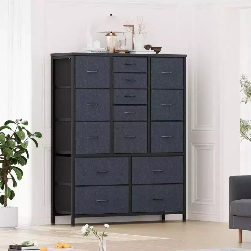 Storage Dresser, Fabric Dresser 15-Drawer Tall Organizer with Wood Top & Metal Structure for Bedroom Living Room Hallway Entryway
