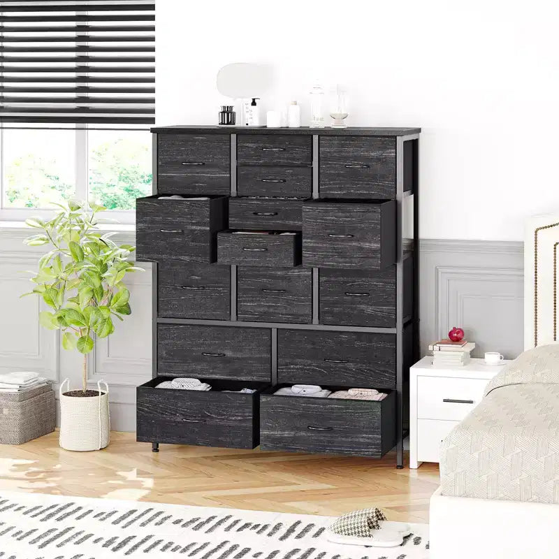Storage Dresser, Fabric Dresser 15-Drawer Tall Organizer with Wood Top & Metal Structure for Bedroom Living Room Hallway Entryway