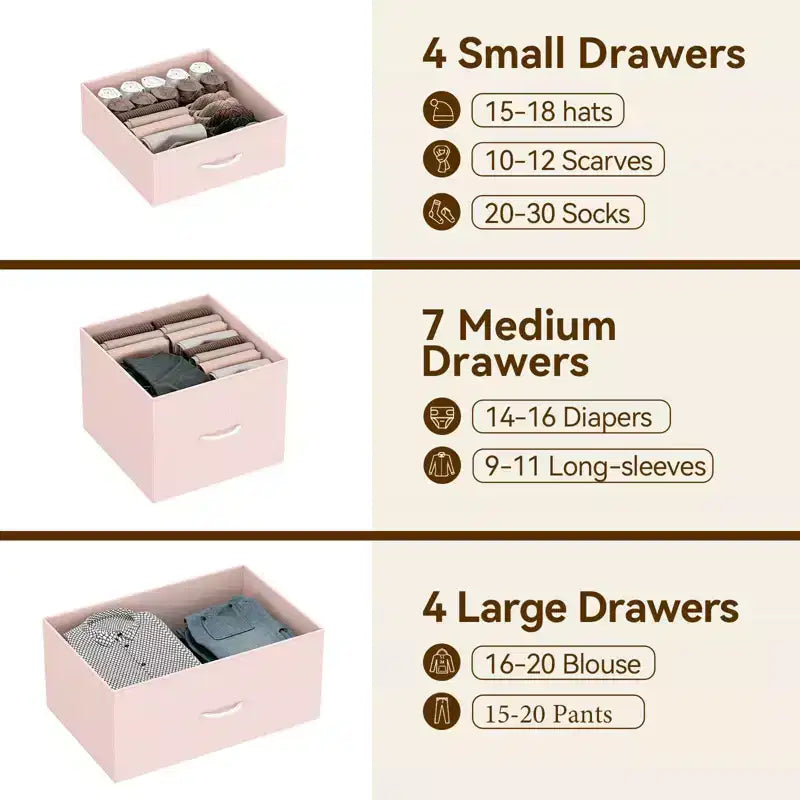 Storage Dresser, Fabric Dresser 15-Drawer Tall Organizer with Wood Top & Metal Structure for Bedroom Living Room Hallway Entryway