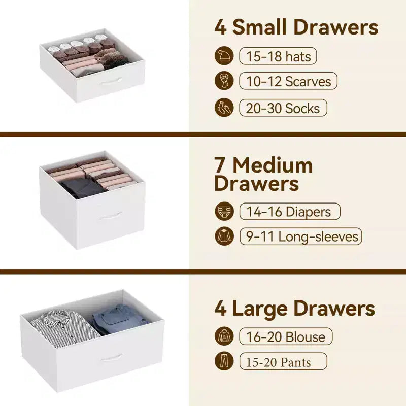Storage Dresser, Fabric Dresser 15-Drawer Tall Organizer with Wood Top & Metal Structure for Bedroom Living Room Hallway Entryway