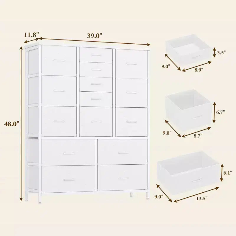 Storage Dresser, Fabric Dresser 15-Drawer Tall Organizer with Wood Top & Metal Structure for Bedroom Living Room Hallway Entryway