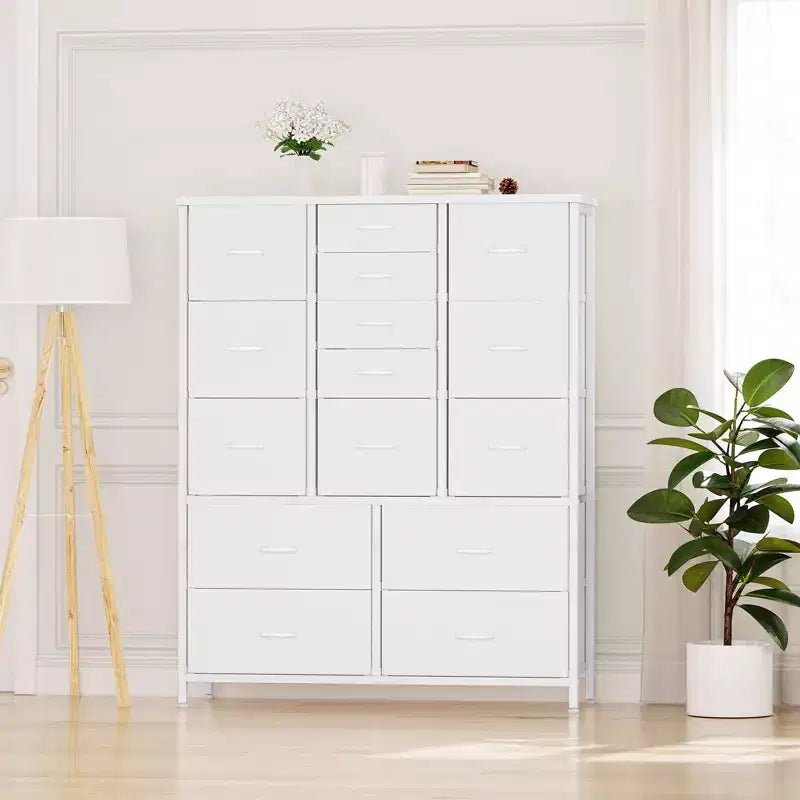 Storage Dresser, Fabric Dresser 15-Drawer Tall Organizer with Wood Top & Metal Structure for Bedroom Living Room Hallway Entryway