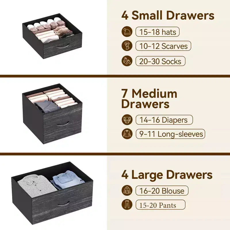 Storage Dresser, Fabric Dresser 15-Drawer Tall Organizer with Wood Top & Metal Structure for Bedroom Living Room Hallway Entryway