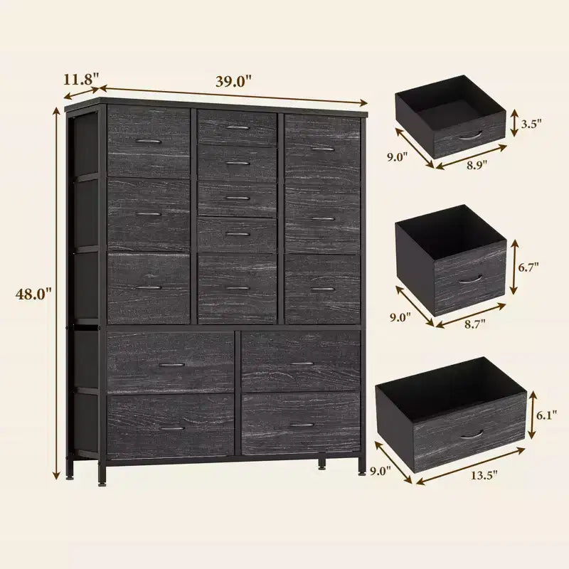 Storage Dresser, Fabric Dresser 15-Drawer Tall Organizer with Wood Top & Metal Structure for Bedroom Living Room Hallway Entryway