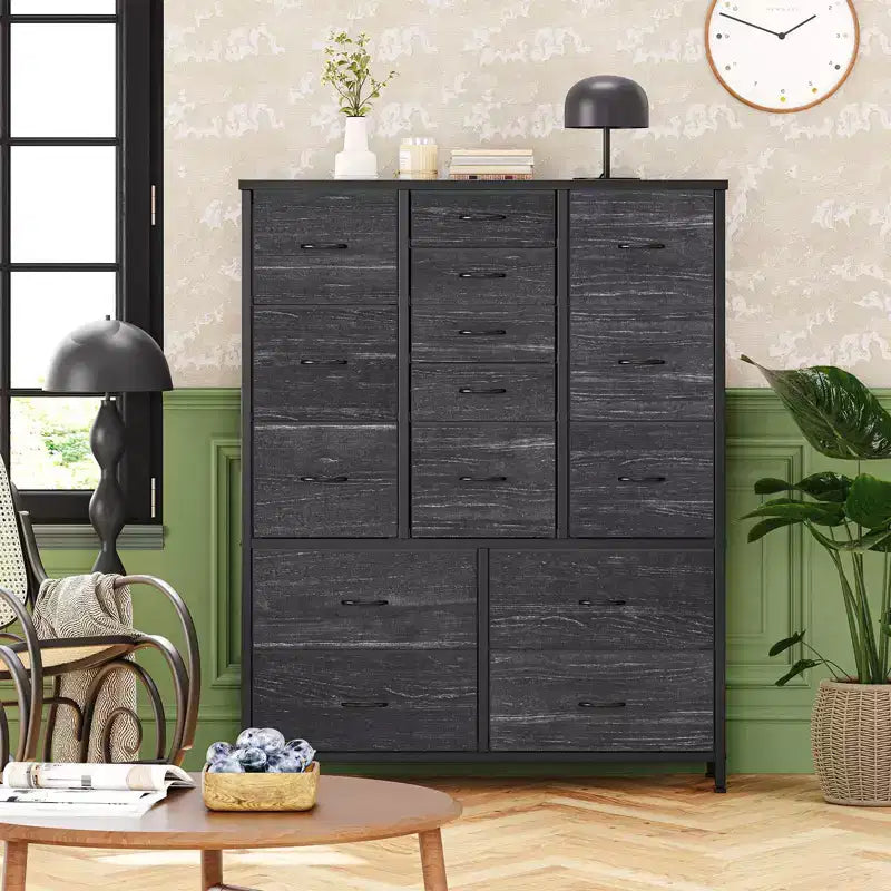 Storage Dresser, Fabric Dresser 15-Drawer Tall Organizer with Wood Top & Metal Structure for Bedroom Living Room Hallway Entryway