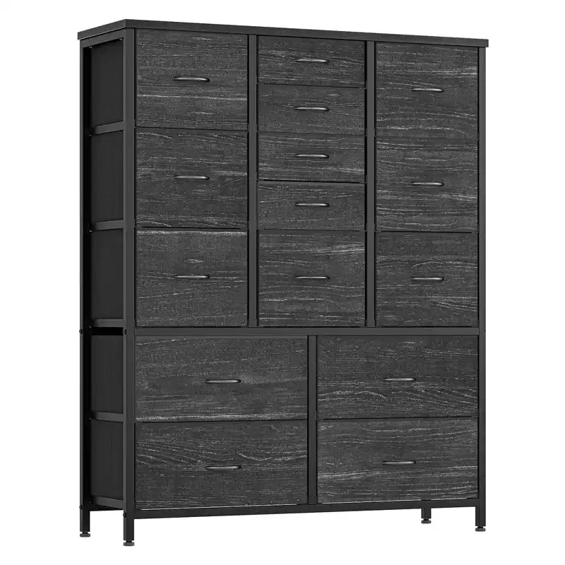 Storage Dresser, Fabric Dresser 15-Drawer Tall Organizer with Wood Top & Metal Structure for Bedroom Living Room Hallway Entryway