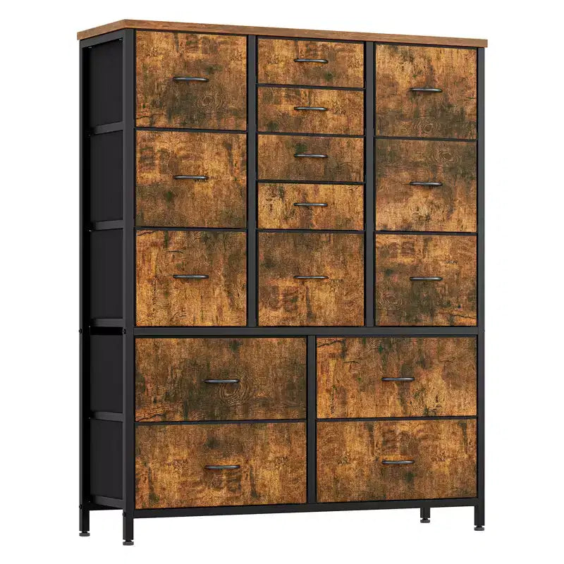 Storage Dresser, Fabric Dresser 15-Drawer Tall Organizer with Wood Top & Metal Structure for Bedroom Living Room Hallway Entryway