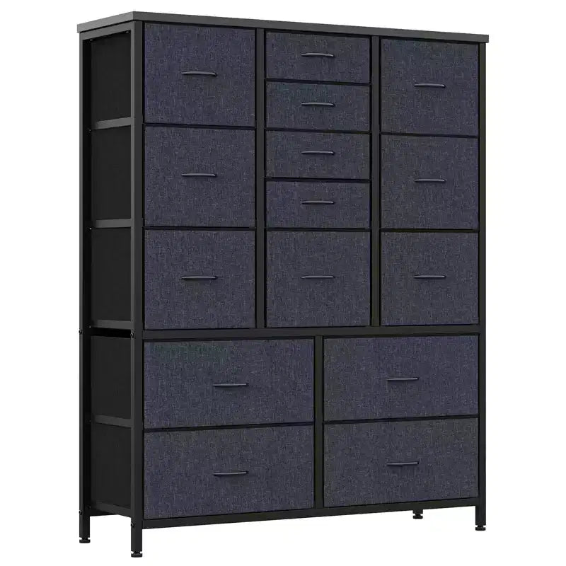 Storage Dresser, Fabric Dresser 15-Drawer Tall Organizer with Wood Top & Metal Structure for Bedroom Living Room Hallway Entryway