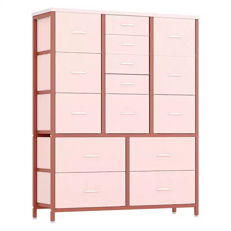 Storage Dresser, Fabric Dresser 15-Drawer Tall Organizer with Wood Top & Metal Structure for Bedroom Living Room Hallway Entryway