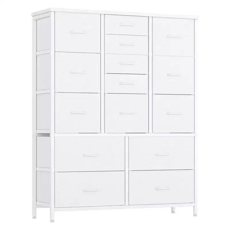 Storage Dresser, Fabric Dresser 15-Drawer Tall Organizer with Wood Top & Metal Structure for Bedroom Living Room Hallway Entryway