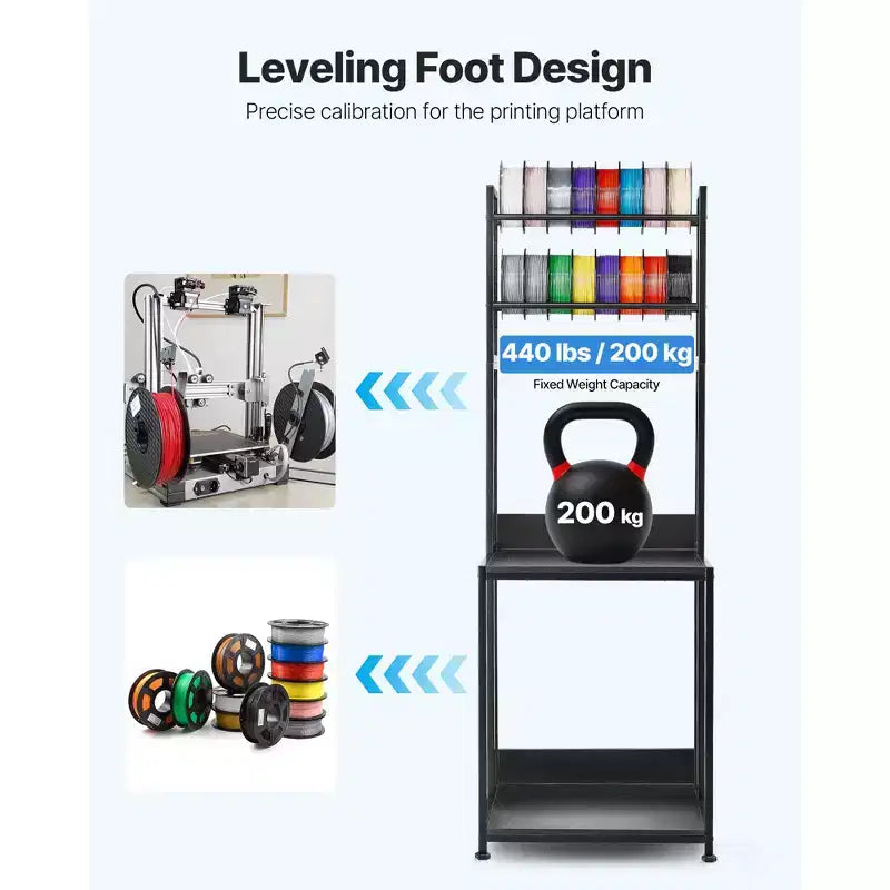 VEVOR 3D Printer Filament Storage Rack, 4-Tier 3D Printer Stand with Filament Storage, Spools Holder Racks Cart with Wheels, Black