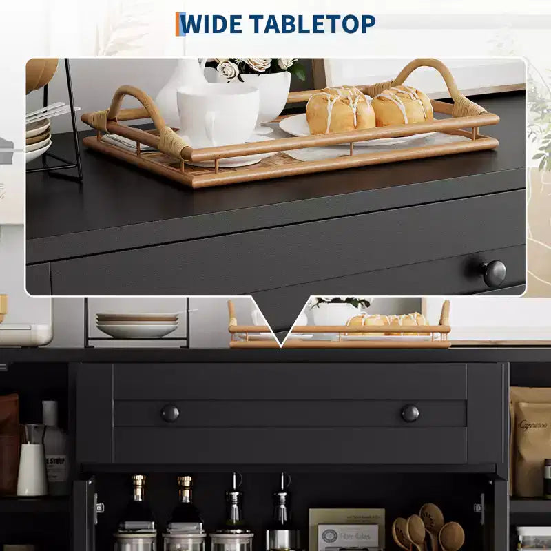 Modern Wooden Sideboard Buffet Cabinet with Drawer & 4 Doors, Freestanding Storage Credenza for Kitchen Dining Room Living Room Coffee Bar