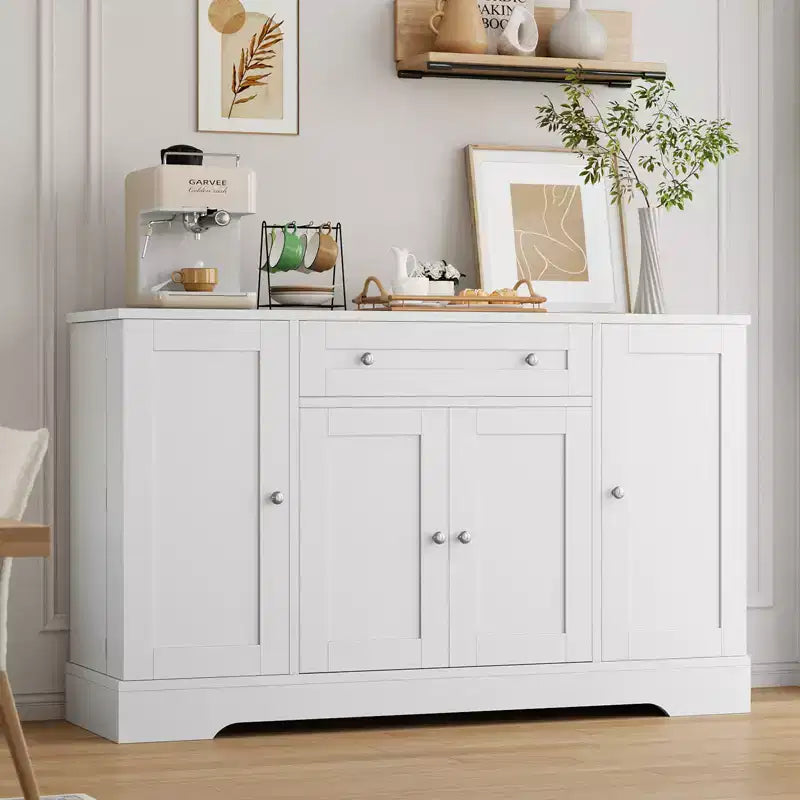 Modern Wooden Sideboard Buffet Cabinet with Drawer & 4 Doors, Freestanding Storage Credenza for Kitchen Dining Room Living Room Coffee Bar