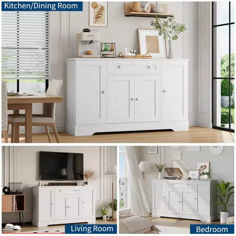 Modern Wooden Sideboard Buffet Cabinet with Drawer & 4 Doors, Freestanding Storage Credenza for Kitchen Dining Room Living Room Coffee Bar