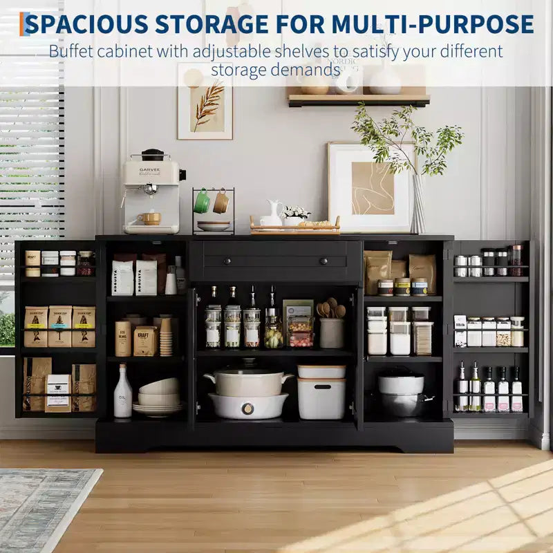 Modern Wooden Sideboard Buffet Cabinet with Drawer & 4 Doors, Freestanding Storage Credenza for Kitchen Dining Room Living Room Coffee Bar