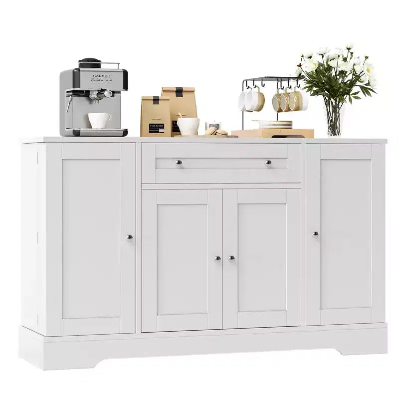 Modern Wooden Sideboard Buffet Cabinet with Drawer & 4 Doors, Freestanding Storage Credenza for Kitchen Dining Room Living Room Coffee Bar