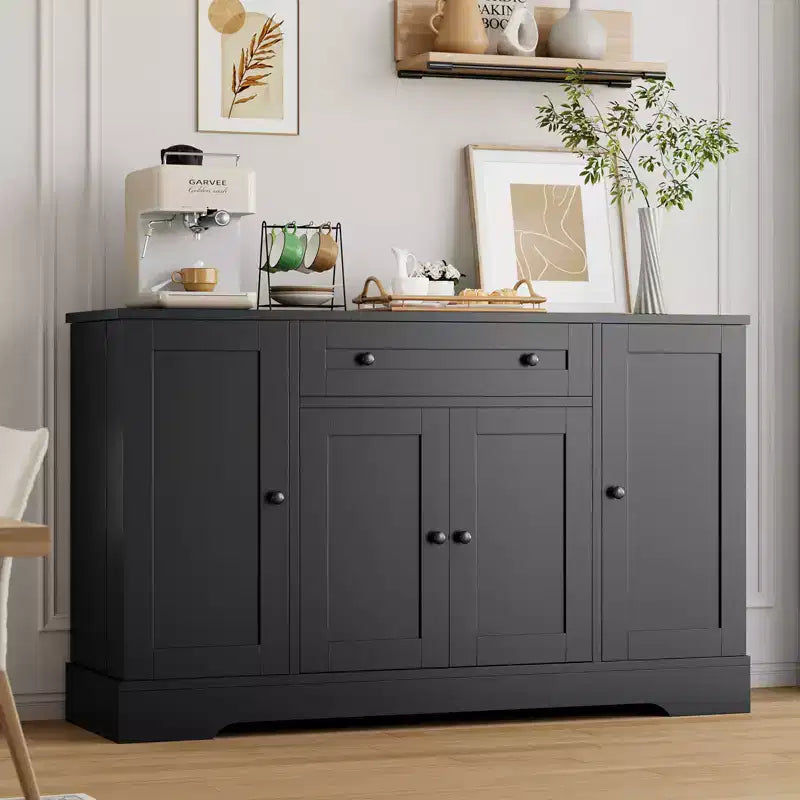 Modern Wooden Sideboard Buffet Cabinet with Drawer & 4 Doors, Freestanding Storage Credenza for Kitchen Dining Room Living Room Coffee Bar