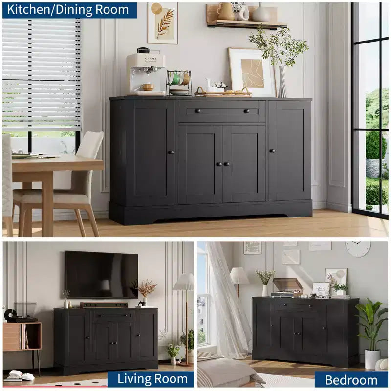 Modern Wooden Sideboard Buffet Cabinet with Drawer & 4 Doors, Freestanding Storage Credenza for Kitchen Dining Room Living Room Coffee Bar