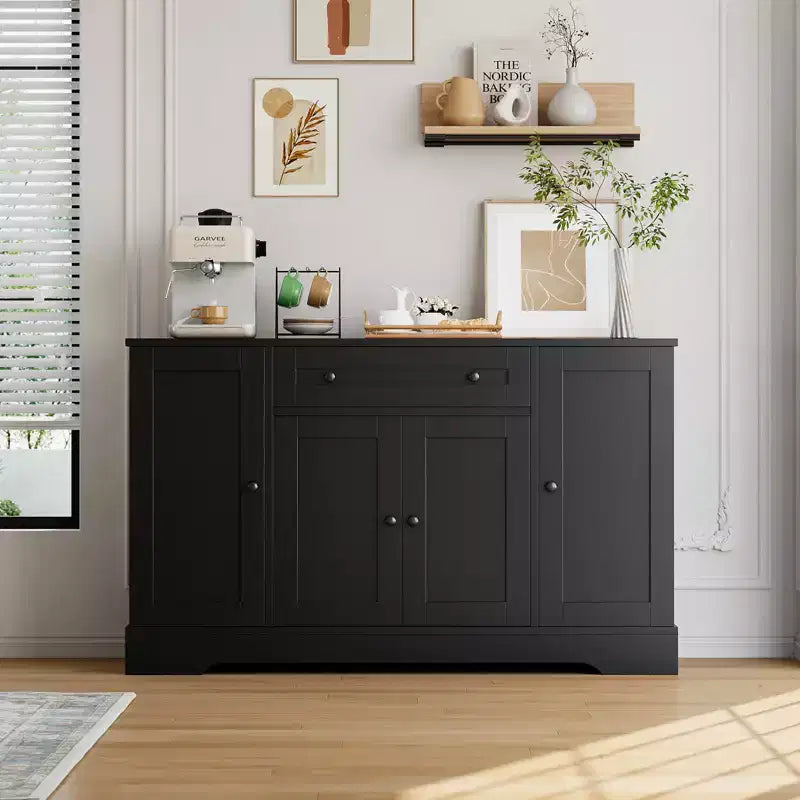 Modern Wooden Sideboard Buffet Cabinet with Drawer & 4 Doors, Freestanding Storage Credenza for Kitchen Dining Room Living Room Coffee Bar