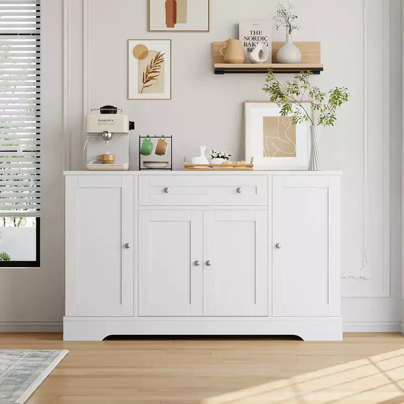 Modern Wooden Sideboard Buffet Cabinet with Drawer & 4 Doors, Freestanding Storage Credenza for Kitchen Dining Room Living Room Coffee Bar