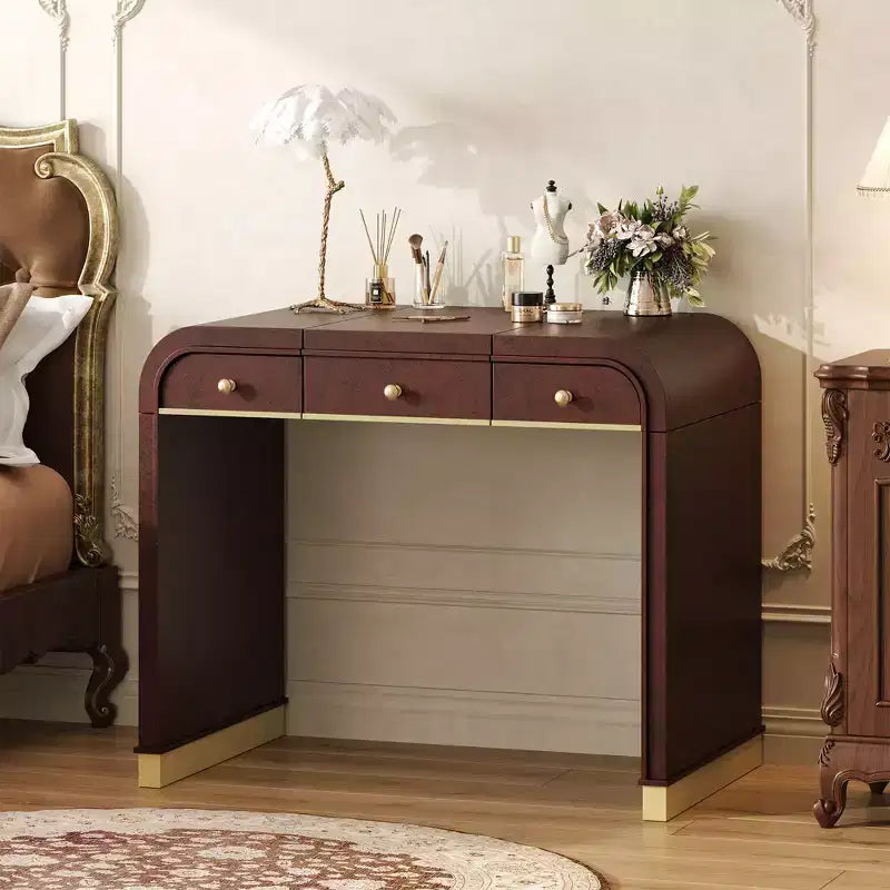 GDFStudio Amelia Vintage Wood Vanity Desk with Flip Mirror and 2 Drawers