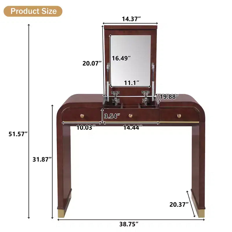 GDFStudio Amelia Vintage Wood Vanity Desk with Flip Mirror and 2 Drawers