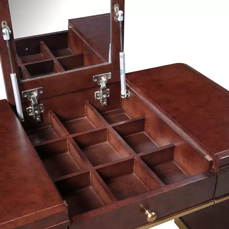 GDFStudio Amelia Vintage Wood Vanity Desk with Flip Mirror and 2 Drawers