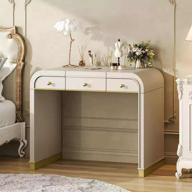 GDFStudio Amelia Vintage Wood Vanity Desk with Flip Mirror and 2 Drawers