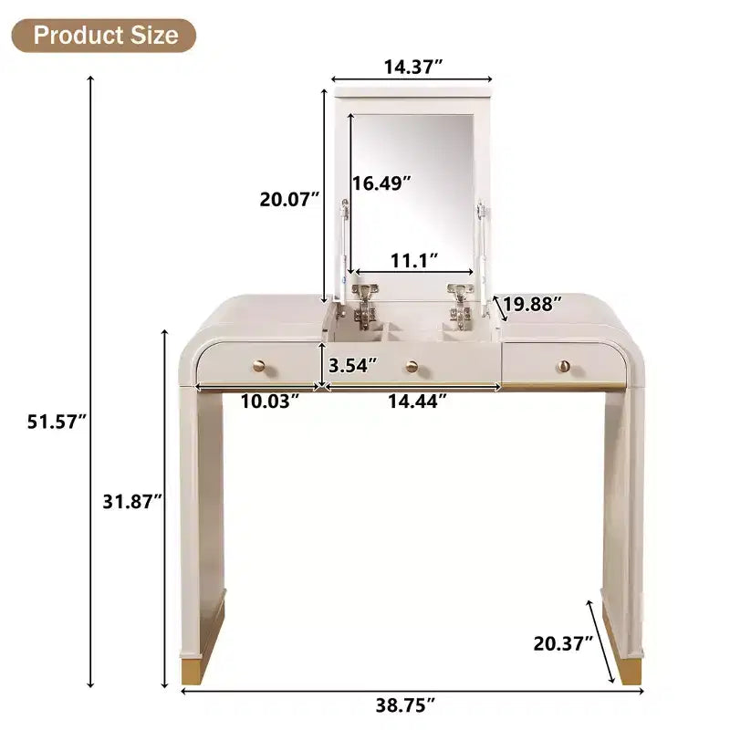 GDFStudio Amelia Vintage Wood Vanity Desk with Flip Mirror and 2 Drawers