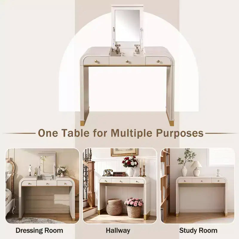 GDFStudio Amelia Vintage Wood Vanity Desk with Flip Mirror and 2 Drawers