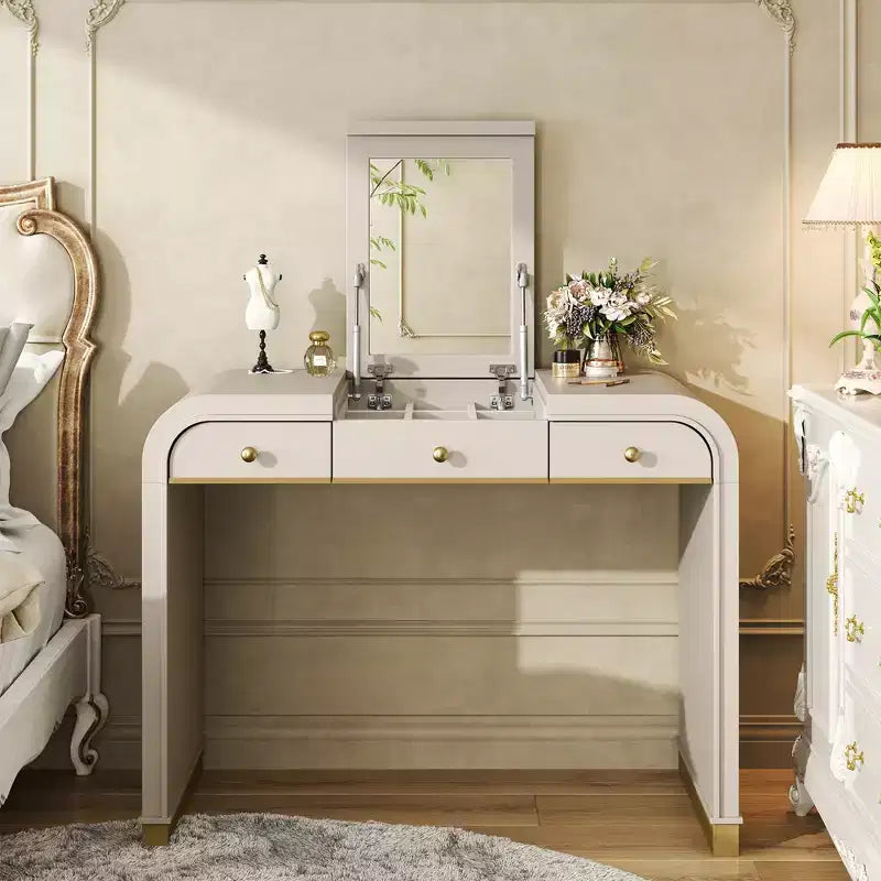 GDFStudio Amelia Vintage Wood Vanity Desk with Flip Mirror and 2 Drawers