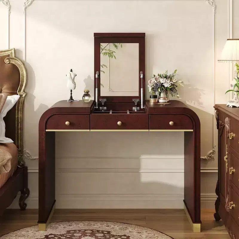 GDFStudio Amelia Vintage Wood Vanity Desk with Flip Mirror and 2 Drawers