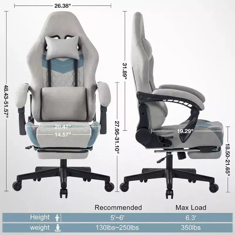 BALHAM TRADE-Computer Chair with Adjustable Lumbar Support Headrest Footrest Big and Tall Linkage Armrest