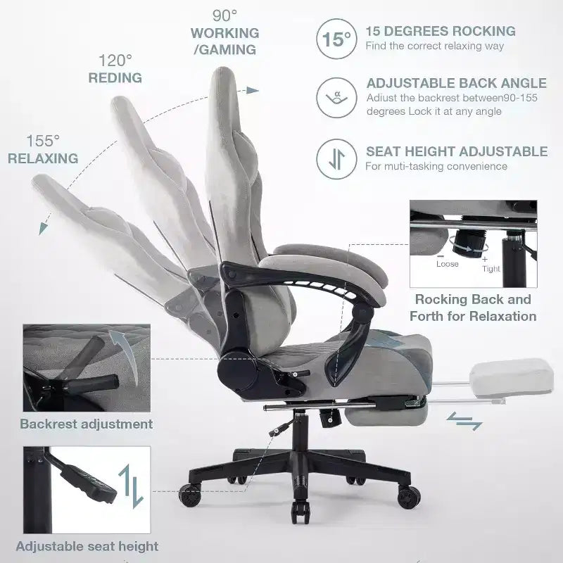 BALHAM TRADE-Computer Chair with Adjustable Lumbar Support Headrest Footrest Big and Tall Linkage Armrest