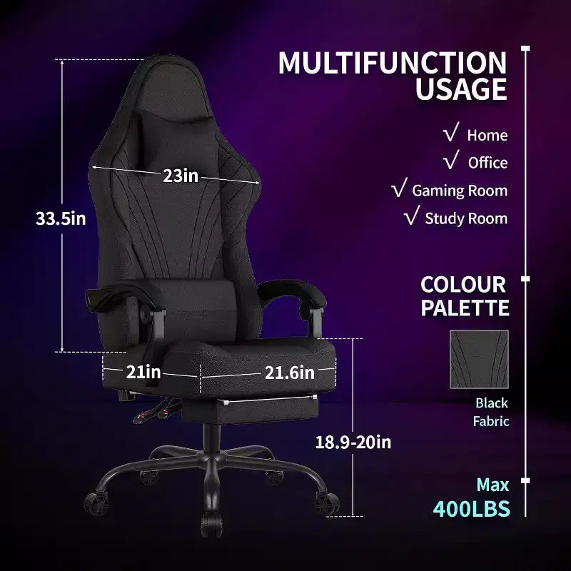 BALHAM TRADE-Gaming Chair with Lumbar Support Fabric Computer Chair Capacity 360 Swivel Adjustable Gamer Chair