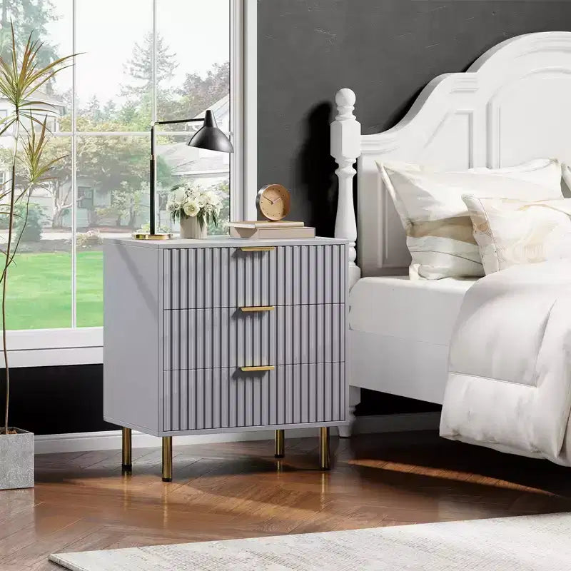 3 Drawer Dresser for Bedroom, Fluted Modern Nightstand, Chest of Drawers, Wooden Dresser Organizer, Side Table for Living Room, Hallway
