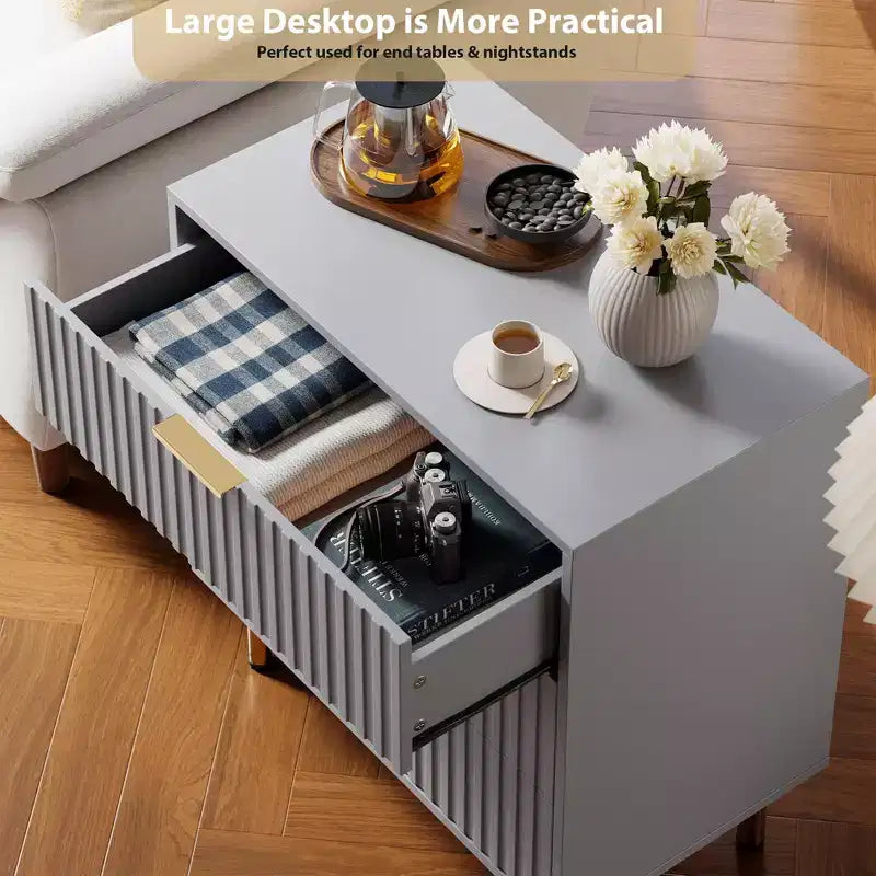 3 Drawer Dresser for Bedroom, Fluted Modern Nightstand, Chest of Drawers, Wooden Dresser Organizer, Side Table for Living Room, Hallway