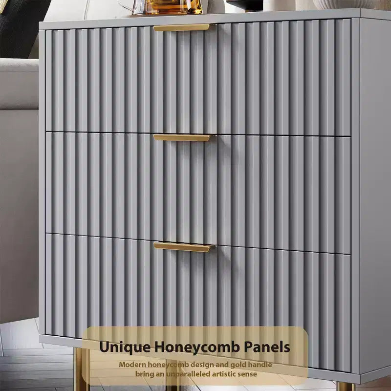 3 Drawer Dresser for Bedroom, Fluted Modern Nightstand, Chest of Drawers, Wooden Dresser Organizer, Side Table for Living Room, Hallway