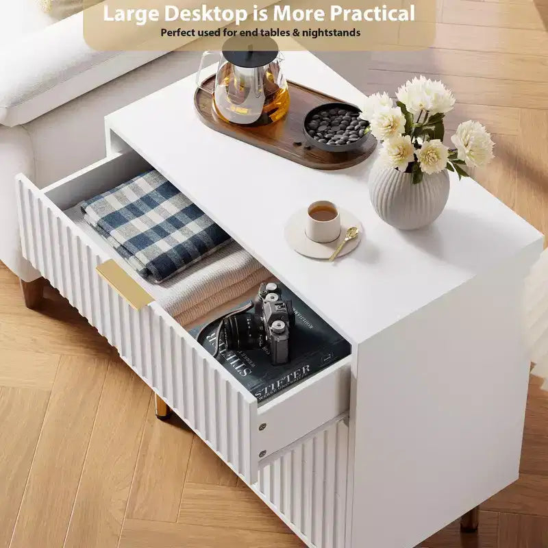 3 Drawer Dresser for Bedroom, Fluted Modern Nightstand, Chest of Drawers, Wooden Dresser Organizer, Side Table for Living Room, Hallway
