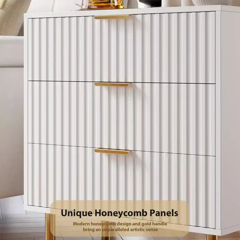 3 Drawer Dresser for Bedroom, Fluted Modern Nightstand, Chest of Drawers, Wooden Dresser Organizer, Side Table for Living Room, Hallway