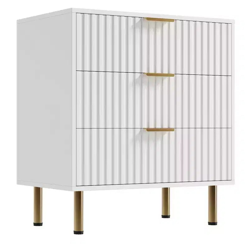 3 Drawer Dresser for Bedroom, Fluted Modern Nightstand, Chest of Drawers, Wooden Dresser Organizer, Side Table for Living Room, Hallway