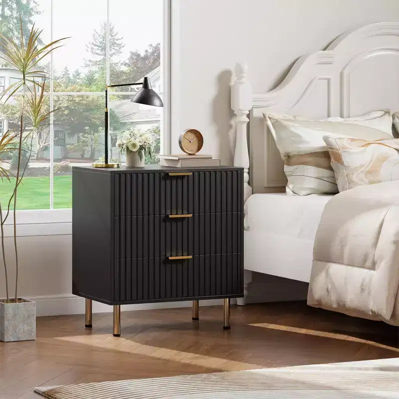 3 Drawer Dresser for Bedroom, Fluted Modern Nightstand, Chest of Drawers, Wooden Dresser Organizer, Side Table for Living Room, Hallway