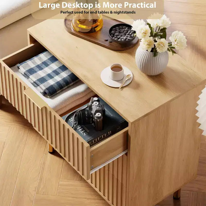 3 Drawer Dresser for Bedroom, Fluted Modern Nightstand, Chest of Drawers, Wooden Dresser Organizer, Side Table for Living Room, Hallway